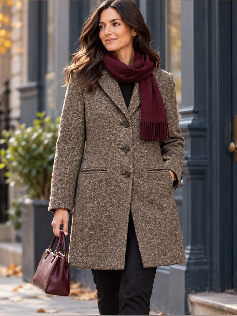 Lauren Ralph Lauren Petite Brown Herringbone Coat 10P
